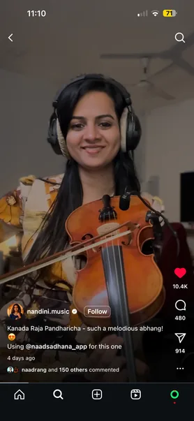 Instagram reel: a violinist playing with NaadSadhana