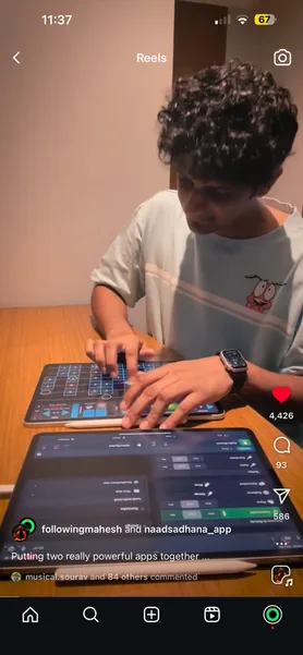 Instagram reel: a creator playing with NaadSadhana